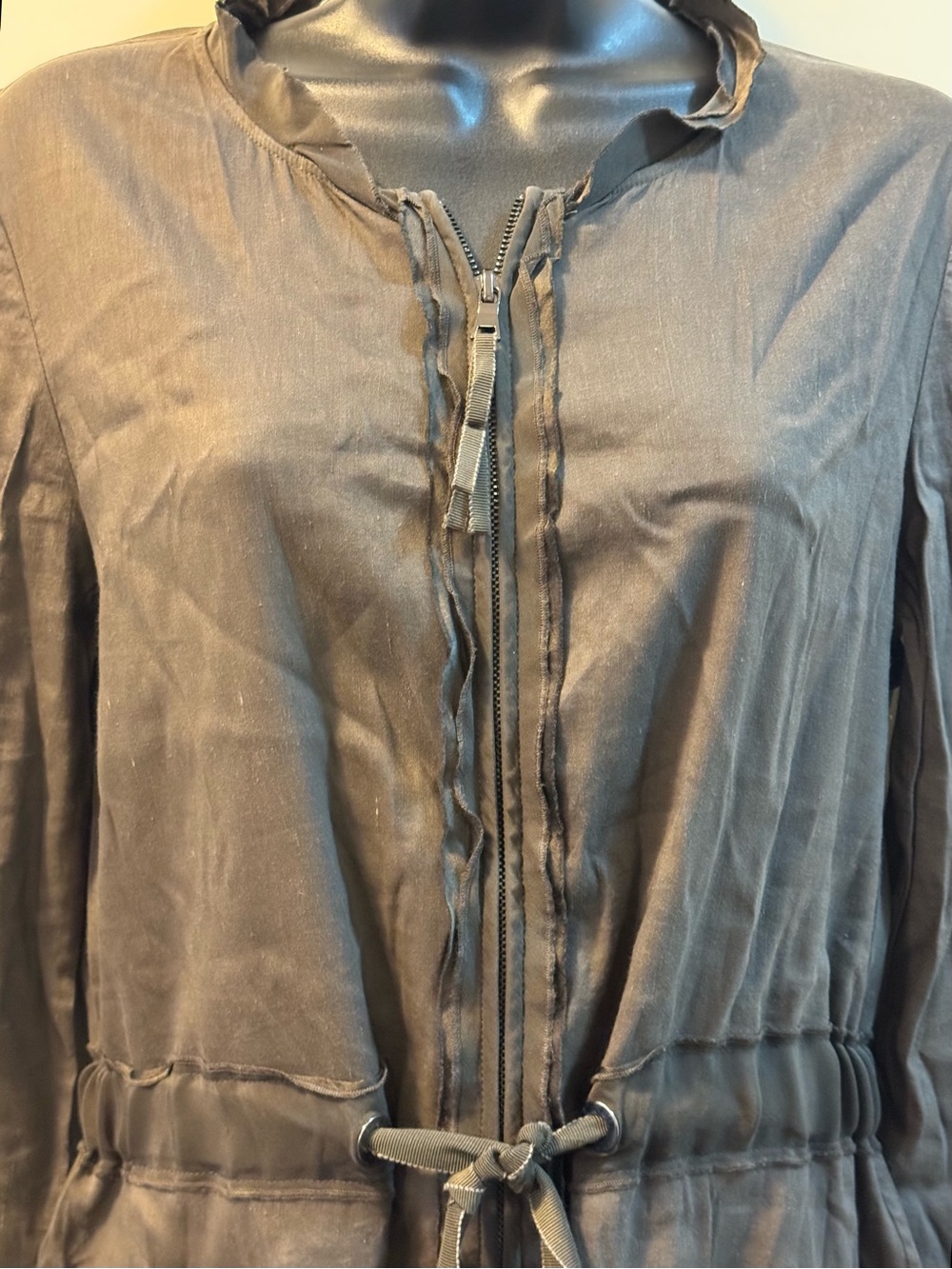 Elie Tahari Dark Olive Green Linen Blend Zip Utility Dress Trench Style Size 8 - Picture 10 of 13